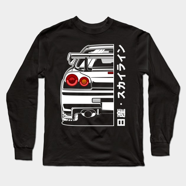 Nissan Skyline GTR R34 (White Print) Long Sleeve T-Shirt by idrdesign